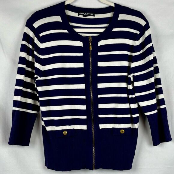Cable & Gauge Petite Striped Nautical Full Zip Cardigan Jacket PXL - Picture 1 of 10